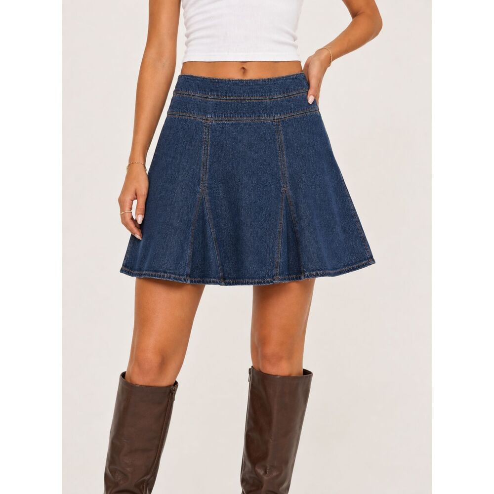 Chaps Denim Skirt Womens 8 Blue A-Line Flared Godet Y2K Western 100% Cotton